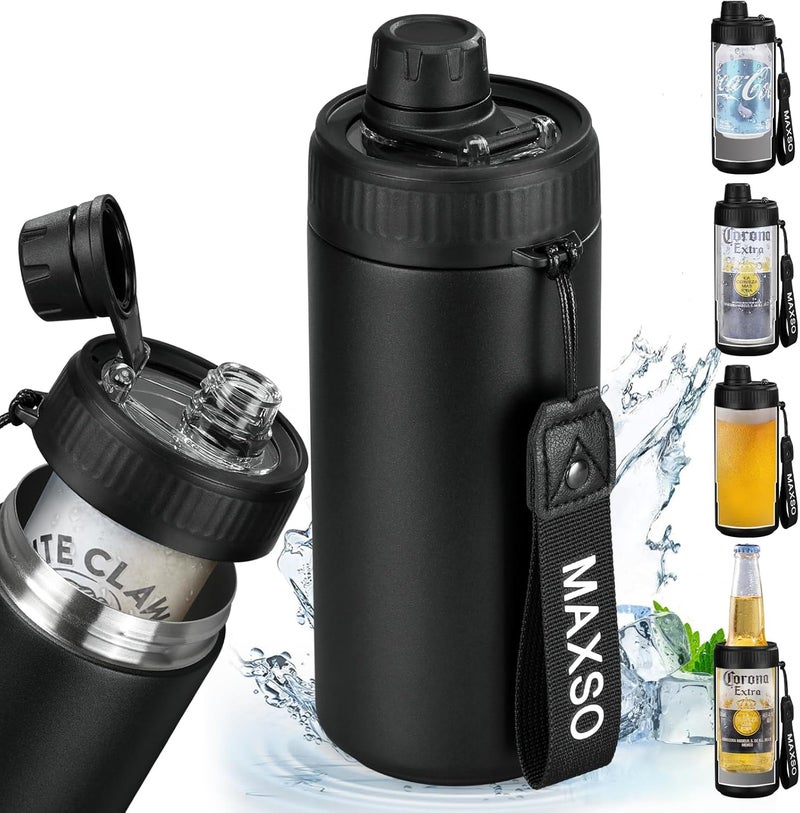 Max&So Sealed Can Cooler Fizz Lid Can Cover for 12 oz Regular, Slim Skinny Cans & As Thermal Bottle, 4-in-1 Insulated Vacuum Stainless Steel Carbonated Cold Drink Holder - Black - Image 1